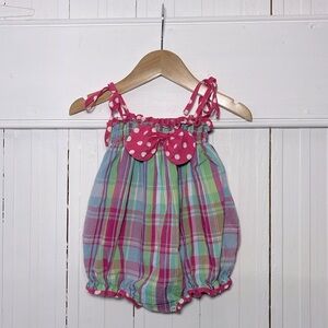 THREE SISTERS EUC Adorable Smocked Plaid Polka Dot Bow Summer Bubble